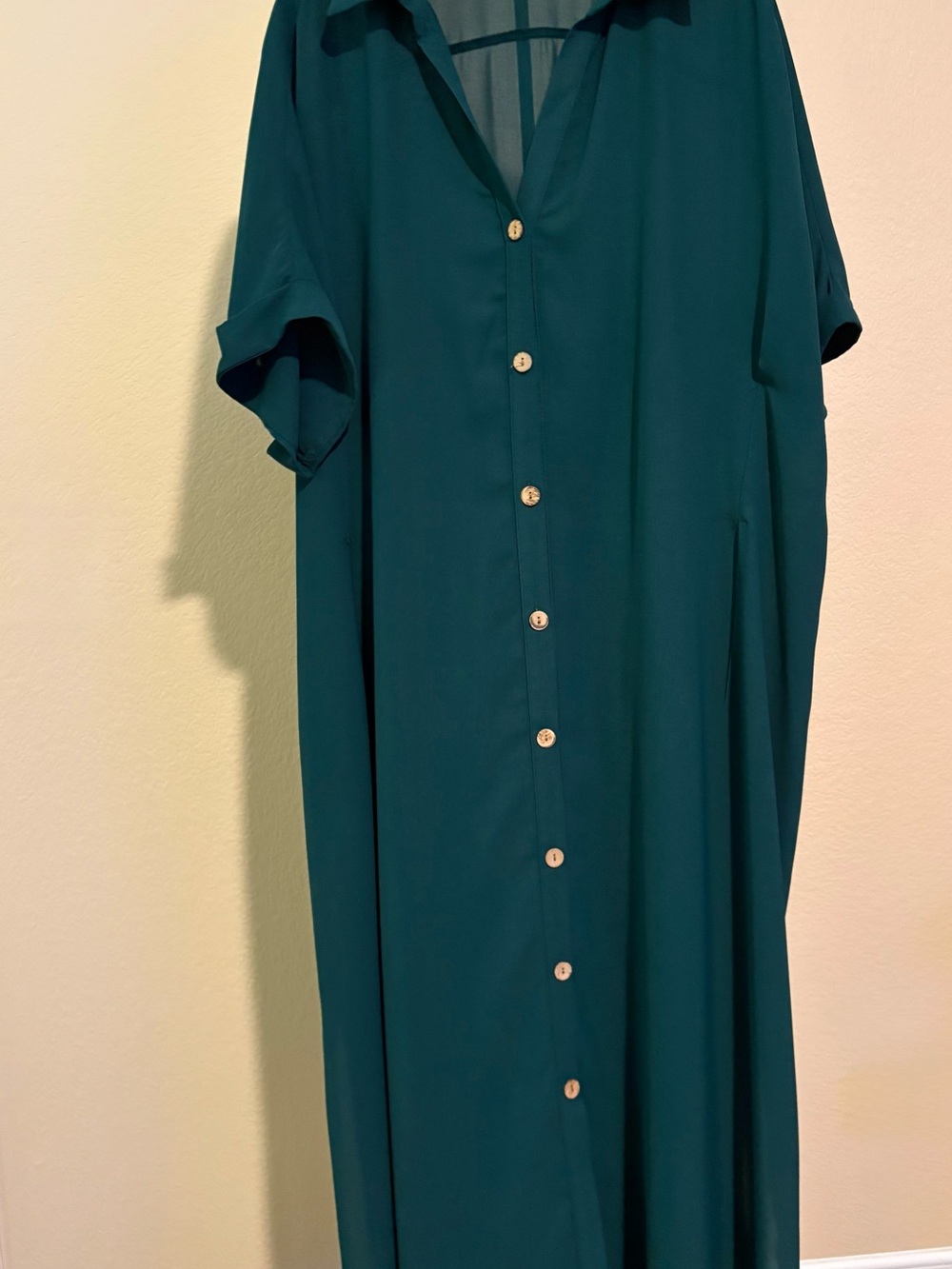 SHEIN Teal Button-Front Maxi Shirt Dress
